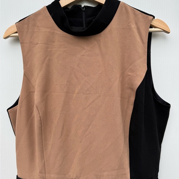 🆕 White House Black Market mock neck Tan and Black Asymmetrical Dress sz 14 NWT - Picture 5 of 12